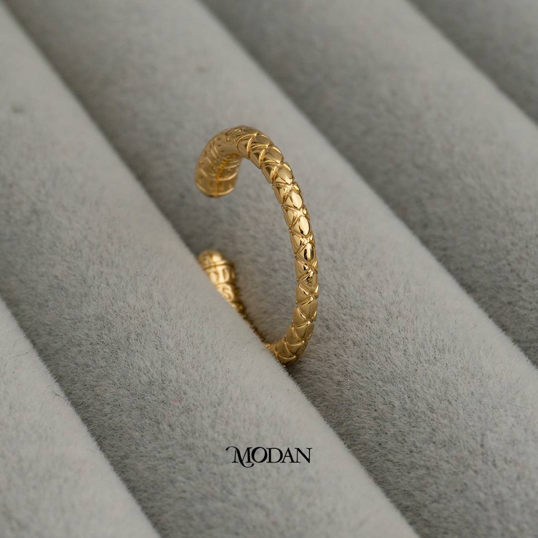 Textured Unisex Adjustable Ring Cincin Pria Wanita Statement Bertekstur Hypoallergenic Gold Plated