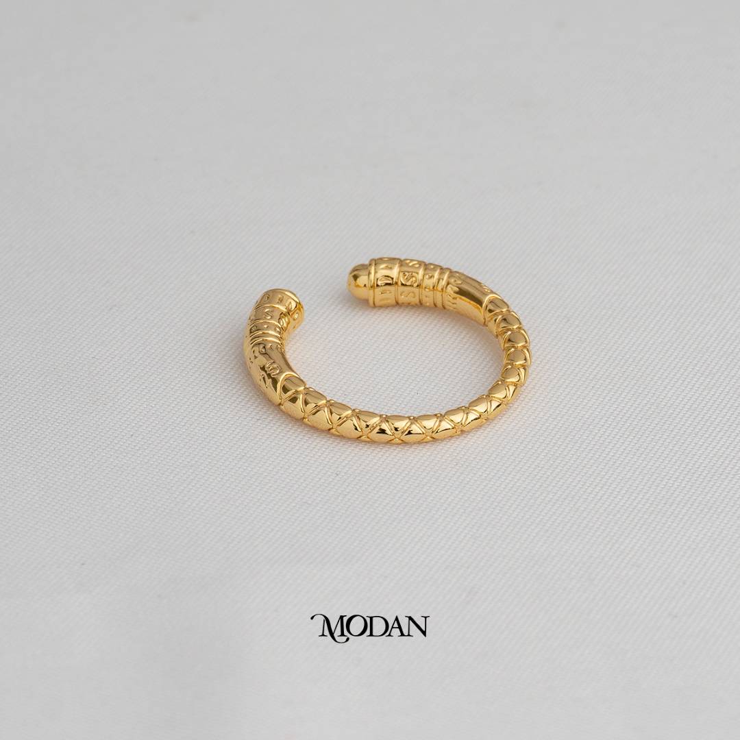 Textured Unisex Adjustable Ring Cincin Pria Wanita Statement Bertekstur Hypoallergenic Gold Plated