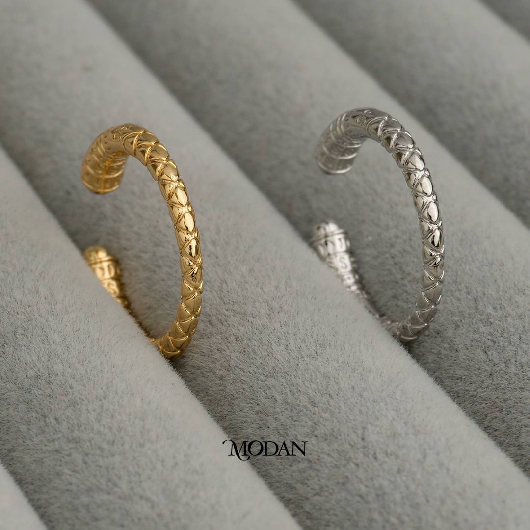 Textured Unisex Adjustable Ring Cincin Pria Wanita Statement Bertekstur Hypoallergenic Gold Plated