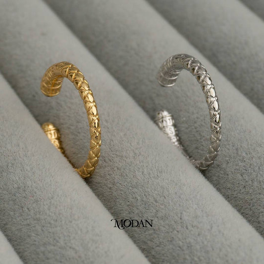 Textured Unisex Adjustable Ring Cincin Pria Wanita Statement Bertekstur Hypoallergenic Gold Plated