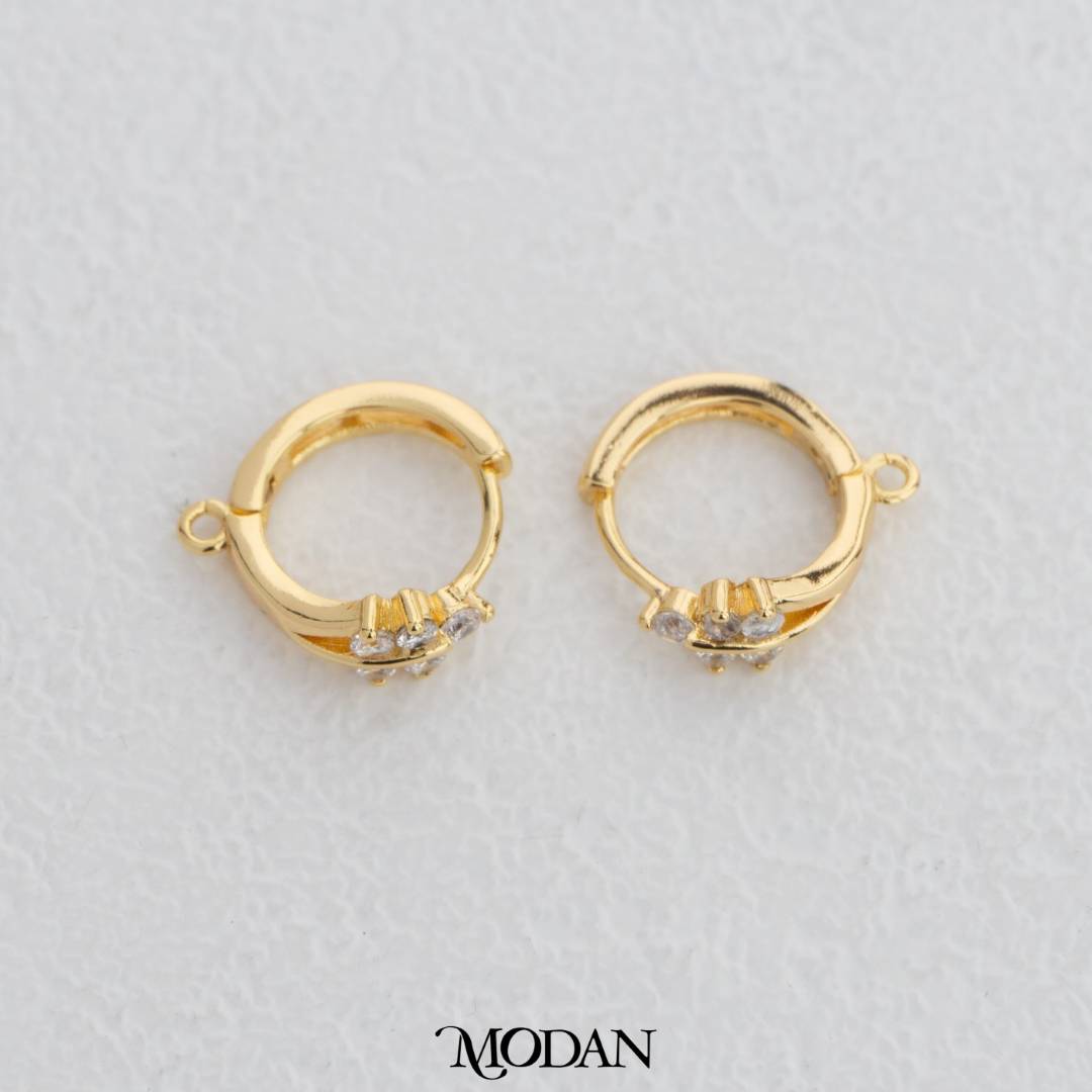 Flower Shaped Cubic Zirconia Hoops Earrings DIY Earrings Findings Pengait Anting Bunga Berlian Hypoallergenic Gold Filled