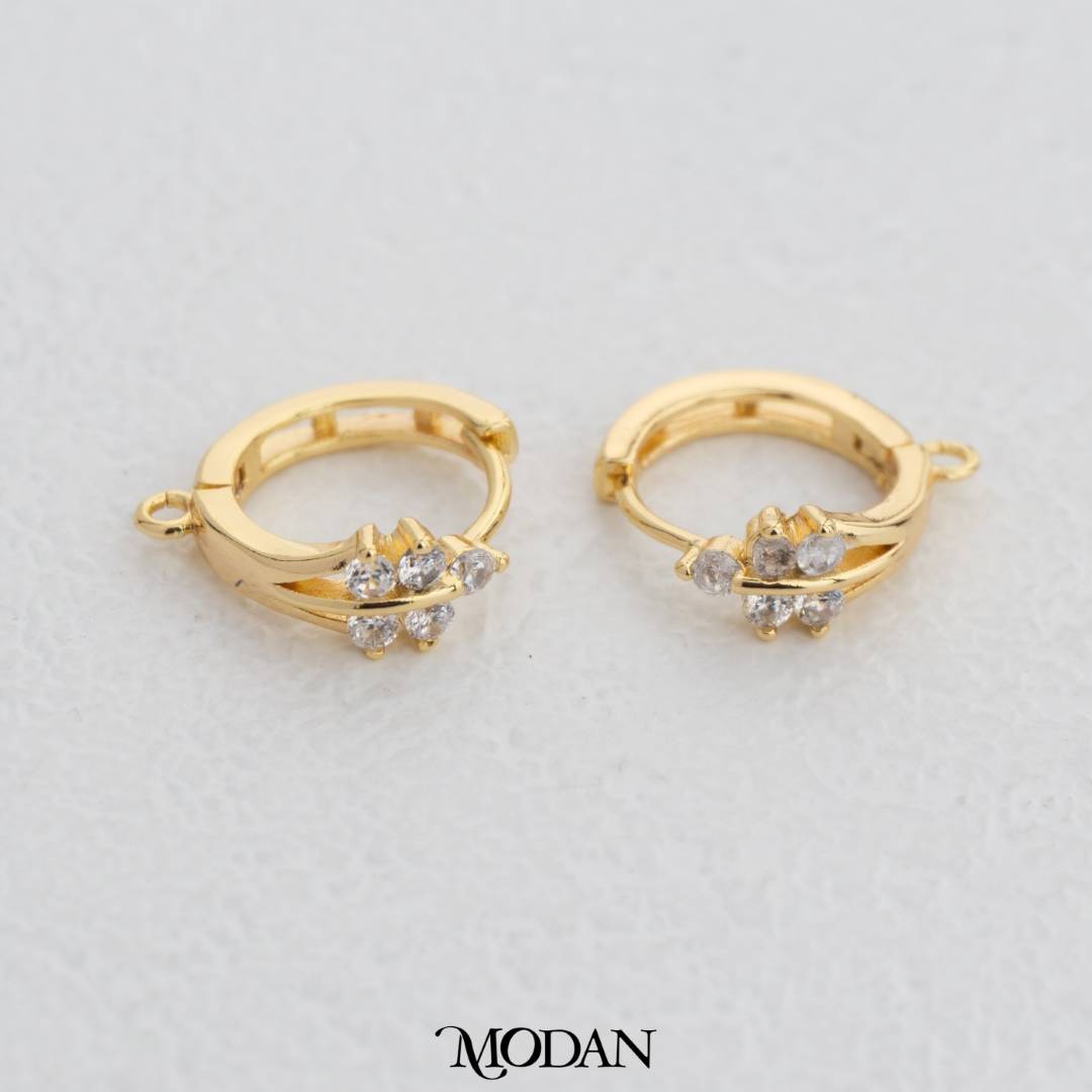 Flower Shaped Cubic Zirconia Hoops Earrings DIY Earrings Findings Pengait Anting Bunga Berlian Hypoallergenic Gold Filled