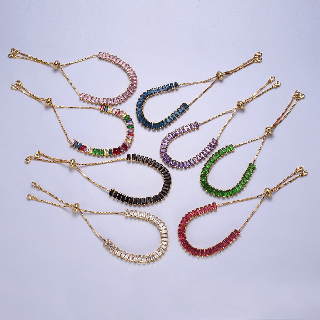 Colorful Baguette Adjustable Bracelet Gelang Fashion Warna Warni Hypoallergenic Gold Filled