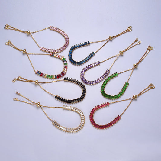Colorful Baguette Adjustable Bracelet Gelang Fashion Warna Warni Hypoallergenic Gold Filled
