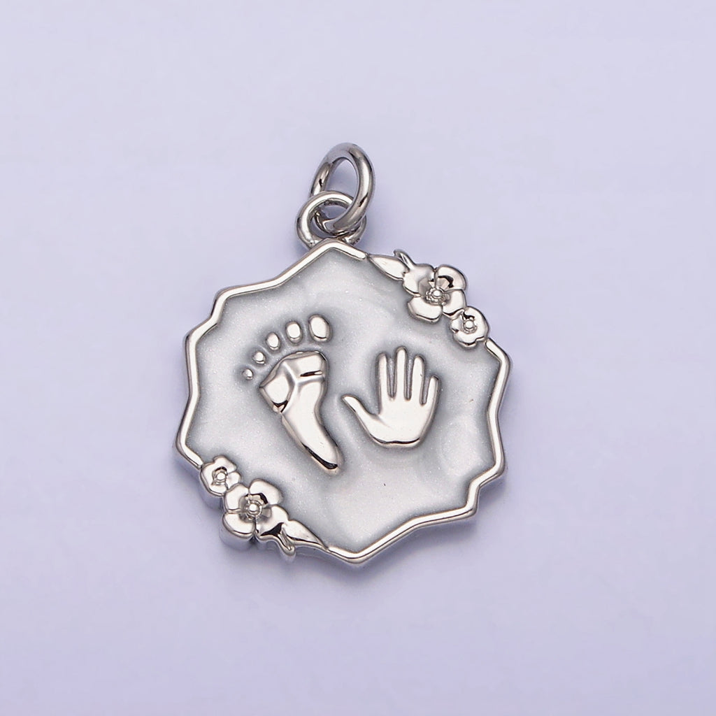 Baby Shower Hand & Feet Enamel Flower Charm DIY Charm Liontin Tanda Lahir Bayi Mungil Hypoallergenic Gold Filled