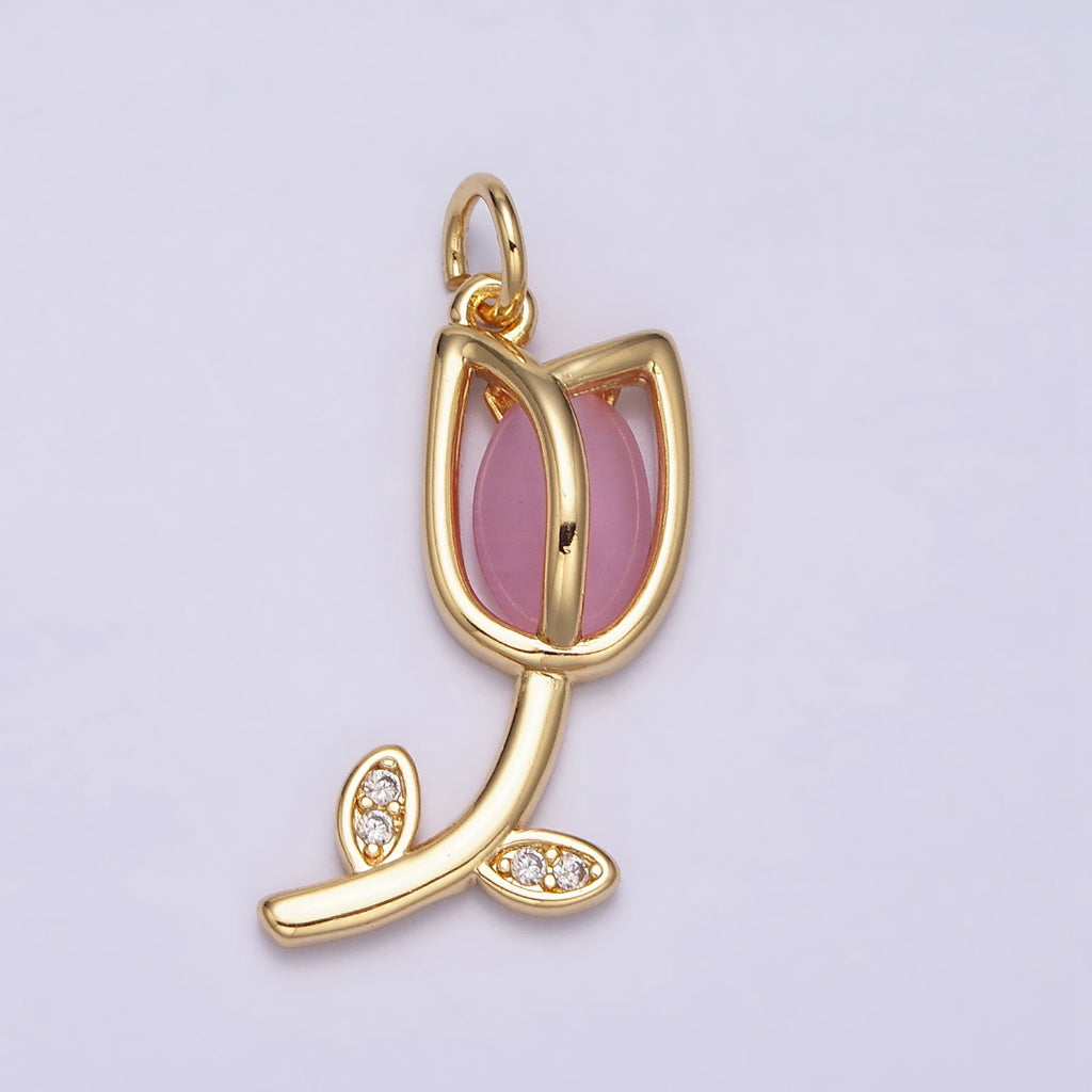 Blue Pink White Tulip Flower DIY Charm Liontin Bunga Tulip Hypoallergenic Gold Filled