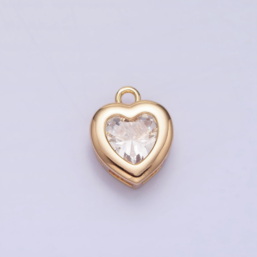 Clear Purple Cubic Zirconia Heart Framed Charm DIY Charm Liontin Hati Berlian Hypoallergenic Gold Filled