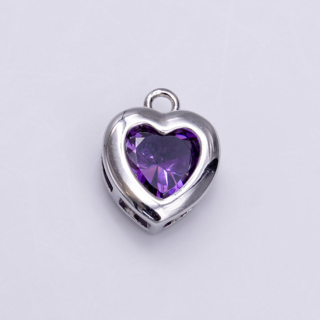 Clear Purple Cubic Zirconia Heart Framed Charm DIY Charm Liontin Hati Berlian Hypoallergenic Gold Filled