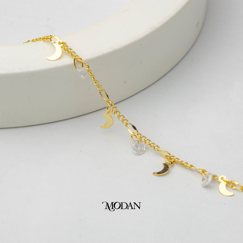 Moon Solitaire Cubic Figaro Chain Unfinished DIY Chain Rantai Kalung Gelang Meteran Hypoallergenic Gold Filled