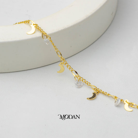 Moon Solitaire Cubic Figaro Chain Unfinished DIY Chain Rantai Kalung Gelang Meteran Hypoallergenic Gold Filled