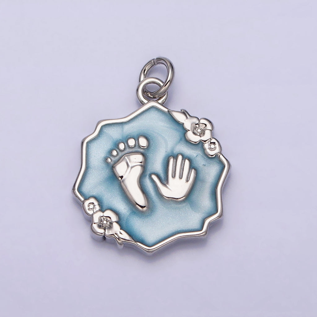 Baby Shower Hand & Feet Enamel Flower Charm DIY Charm Liontin Tanda Lahir Bayi Mungil Hypoallergenic Gold Filled