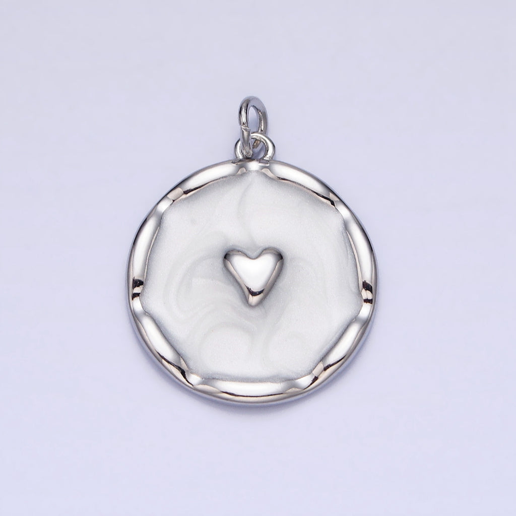 Blue Pink White Enamel Heart Round DIY Charm Liontin Hati Bulat Hati Hypoallergenic Gold Plated