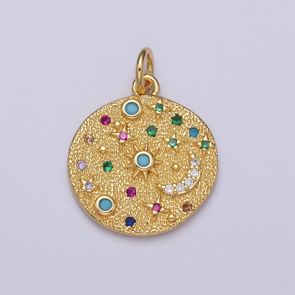 Colorful Celestial Moon Star Sun Round Charm DIY Charm Liontin Bulan Bintang Matahari Hypoallergenic Gold Filled