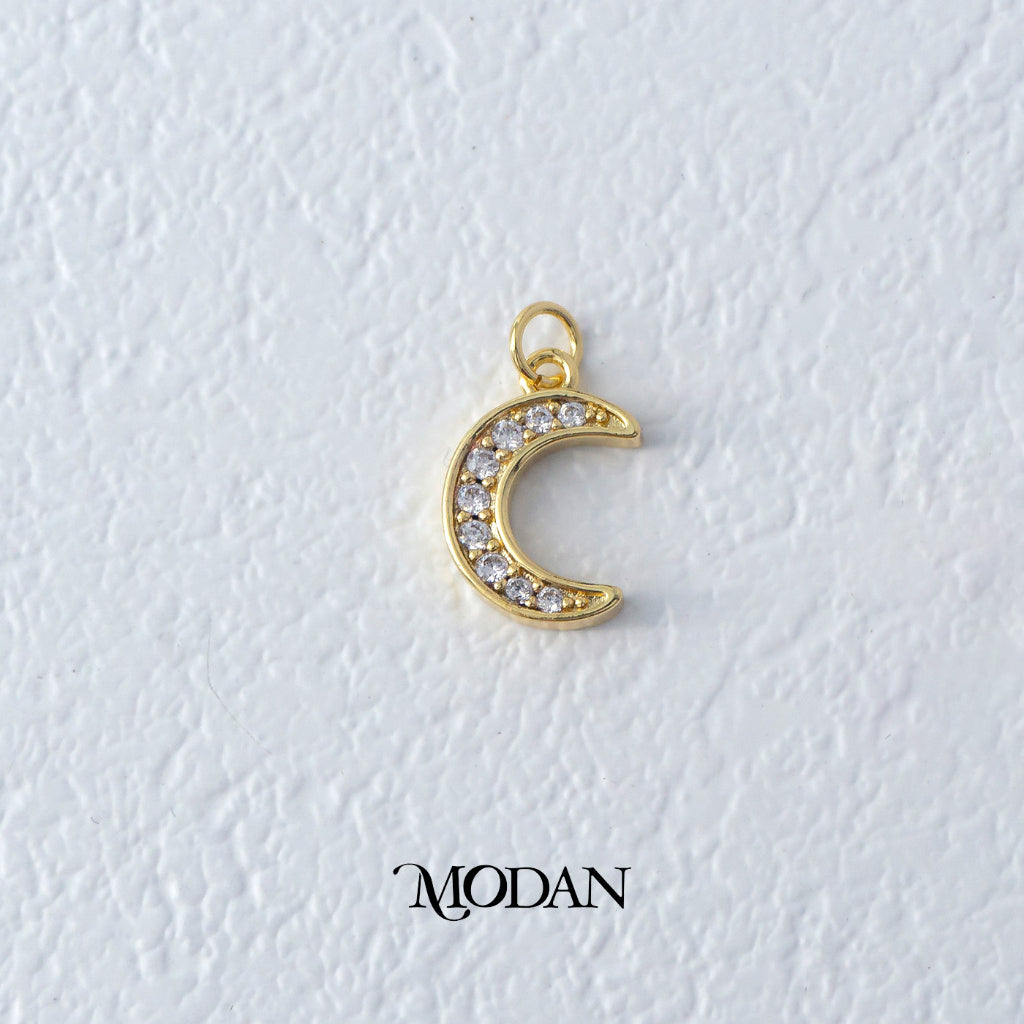 Micro Paved Moon Celestial DIY Charm Liontin Bulan Hypoallergenic Gold Filled
