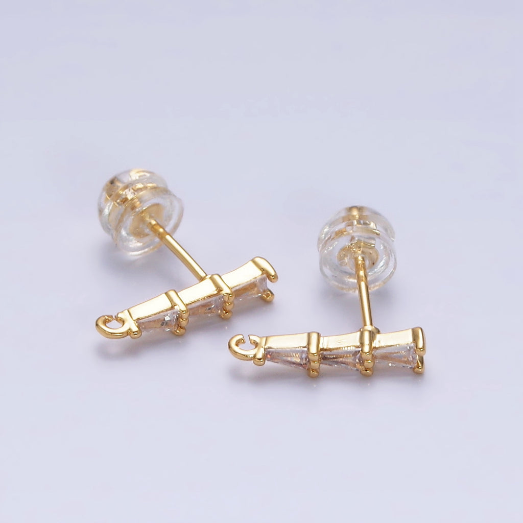 Triple Triangle Baguette Stud Earrings DIY Earrings Findings Pengait Anting Tusuk Segitiga Berlian Hypoallergenic Gold Filled