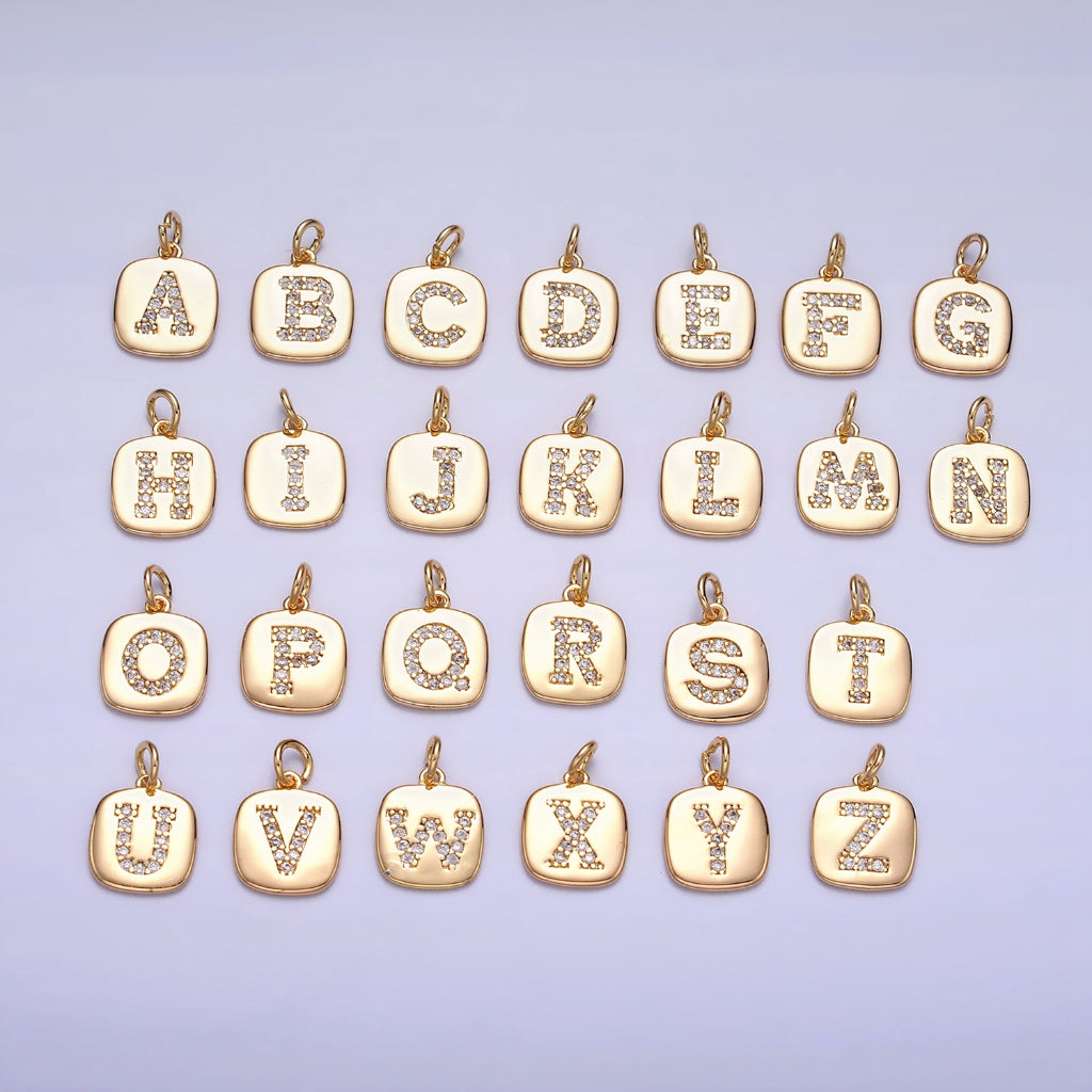 Tag Square Micro Paved Initial Alphabet DIY Charm Liontin Kalung Huruf A-Z Hypoallergenic Gold Plated