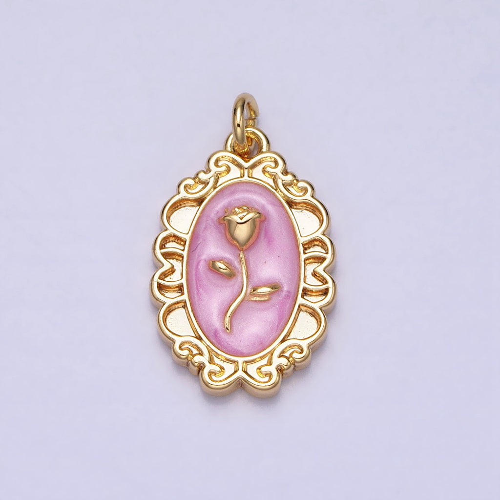 Rose Flower Mirror Frame Enamel Charm DIY Charm Liontin Bunga Mawar Bentuk Cermin Hypoallergenic Gold Plated