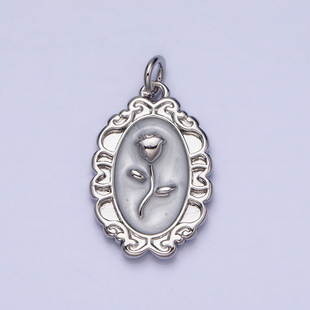 Rose Flower Mirror Frame Enamel Charm DIY Charm Liontin Bunga Mawar Bentuk Cermin Hypoallergenic Gold Plated