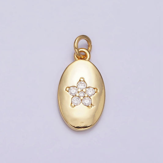 Flower Clear Cubic Zirconia Oval Charm DIY Charm Liontin Bunga Oval Hypoallergenic Gold Filled