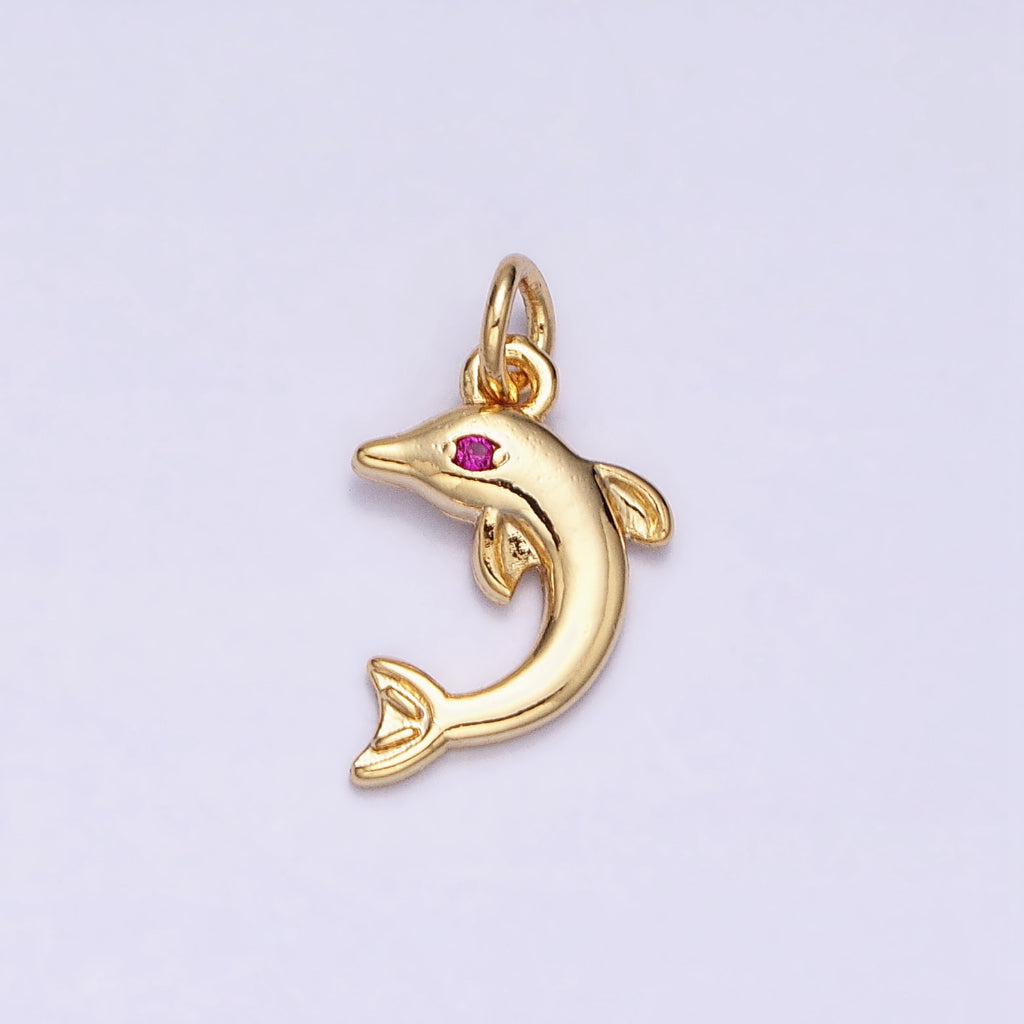 Mini Cute Fuchsia-Eyed Dolphin Charm DIY Charm Liontin Lumba-Lumba Hypoallergenic Gold Filled