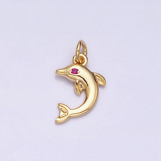 Mini Cute Fuchsia-Eyed Dolphin Charm DIY Charm Liontin Lumba-Lumba Hypoallergenic Gold Filled