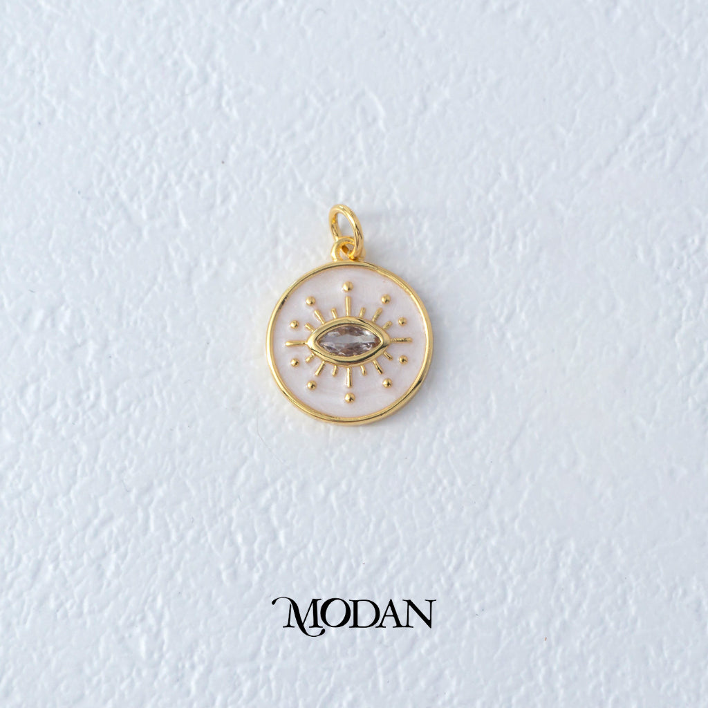 White Sunburst Evil Eye Enamel Charm DIY Charm Liontin Mata Iblis Hypoallergenic Gold Filled