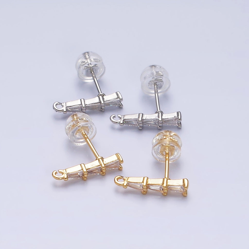Triple Triangle Baguette Stud Earrings DIY Earrings Findings Pengait Anting Tusuk Segitiga Berlian Hypoallergenic Gold Filled