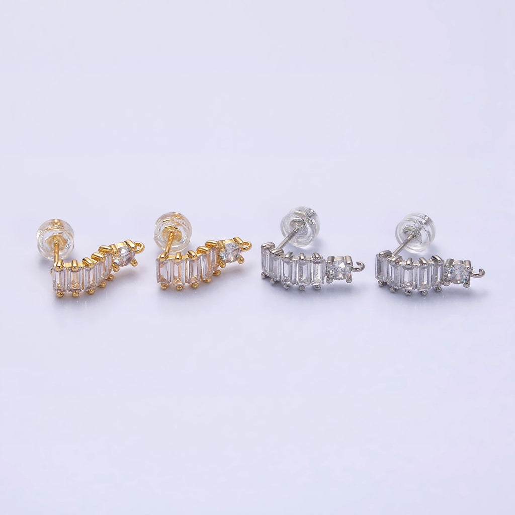 C-Shaped Lined Baguette Stud Earrings DIY Earrings Findings Pengait Anting Tusuk Berlian Lengkung Vintage Hypoallergenic Gold Filled