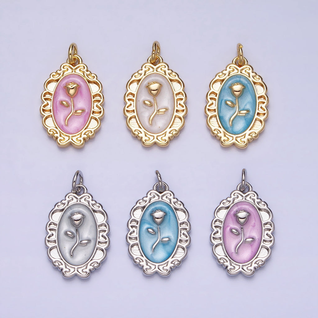 Rose Flower Mirror Frame Enamel Charm DIY Charm Liontin Bunga Mawar Bentuk Cermin Hypoallergenic Gold Plated