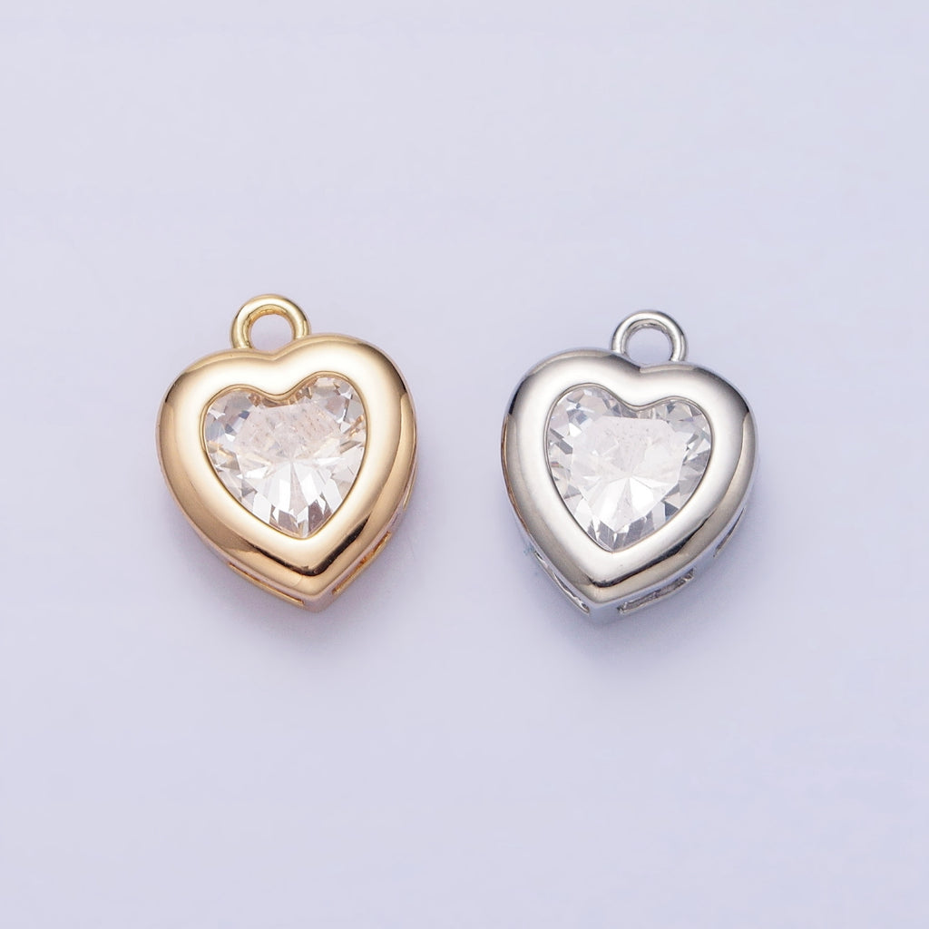 Clear Purple Cubic Zirconia Heart Framed Charm DIY Charm Liontin Hati Berlian Hypoallergenic Gold Filled