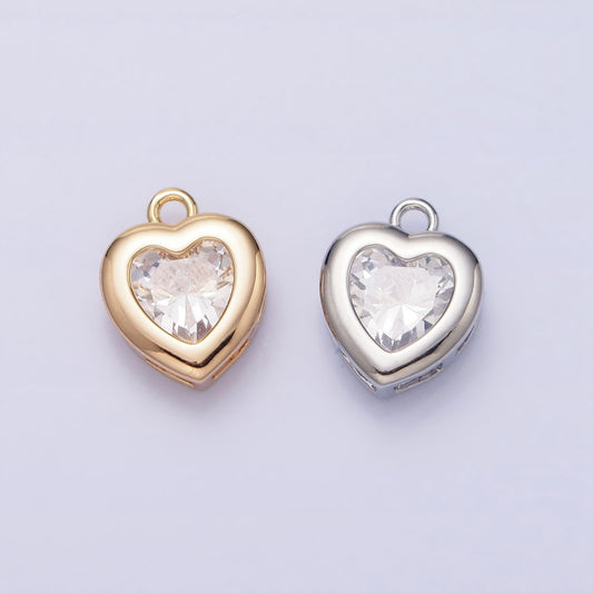 Clear Purple Cubic Zirconia Heart Framed Charm DIY Charm Liontin Hati Berlian Hypoallergenic Gold Filled