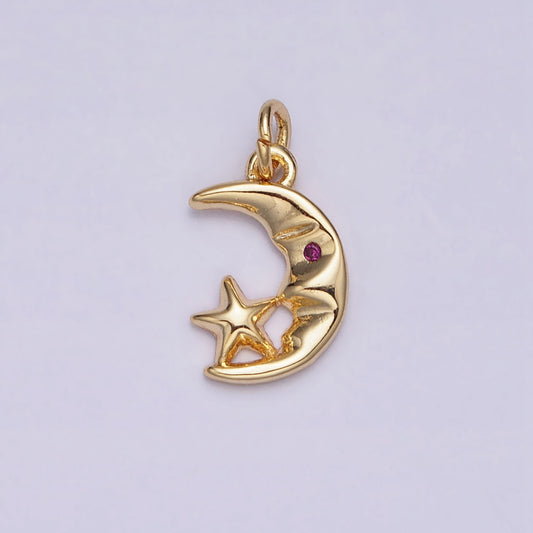 Celestial Star and Fuchsia-Eyed Moon DIY Charm Liontin Bulan Bintang Hypoallergenic Gold Filled