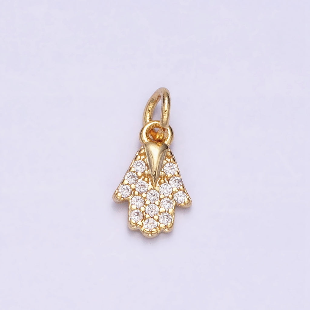 Mini Micro Paved Cubic Zirconia Hamsa Hand Charm DIY Liontin Tangan Berlian Kecil Hypoallergenic Gold Filled