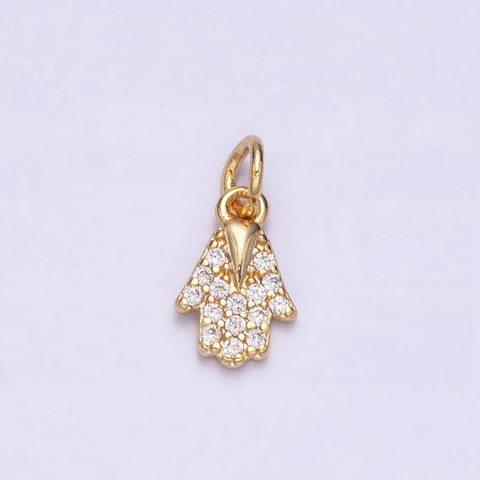 Mini Micro Paved Cubic Zirconia Hamsa Hand Charm DIY Liontin Tangan Berlian Kecil Hypoallergenic Gold Filled