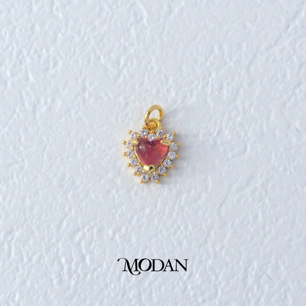 Red Zirconia Heart Charm DIY Charm Liontin Hati Berlian Hypoallergenic Gold Filled