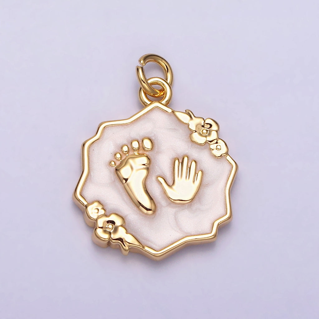 Baby Shower Hand & Feet Enamel Flower Charm DIY Charm Liontin Tanda Lahir Bayi Mungil Hypoallergenic Gold Filled