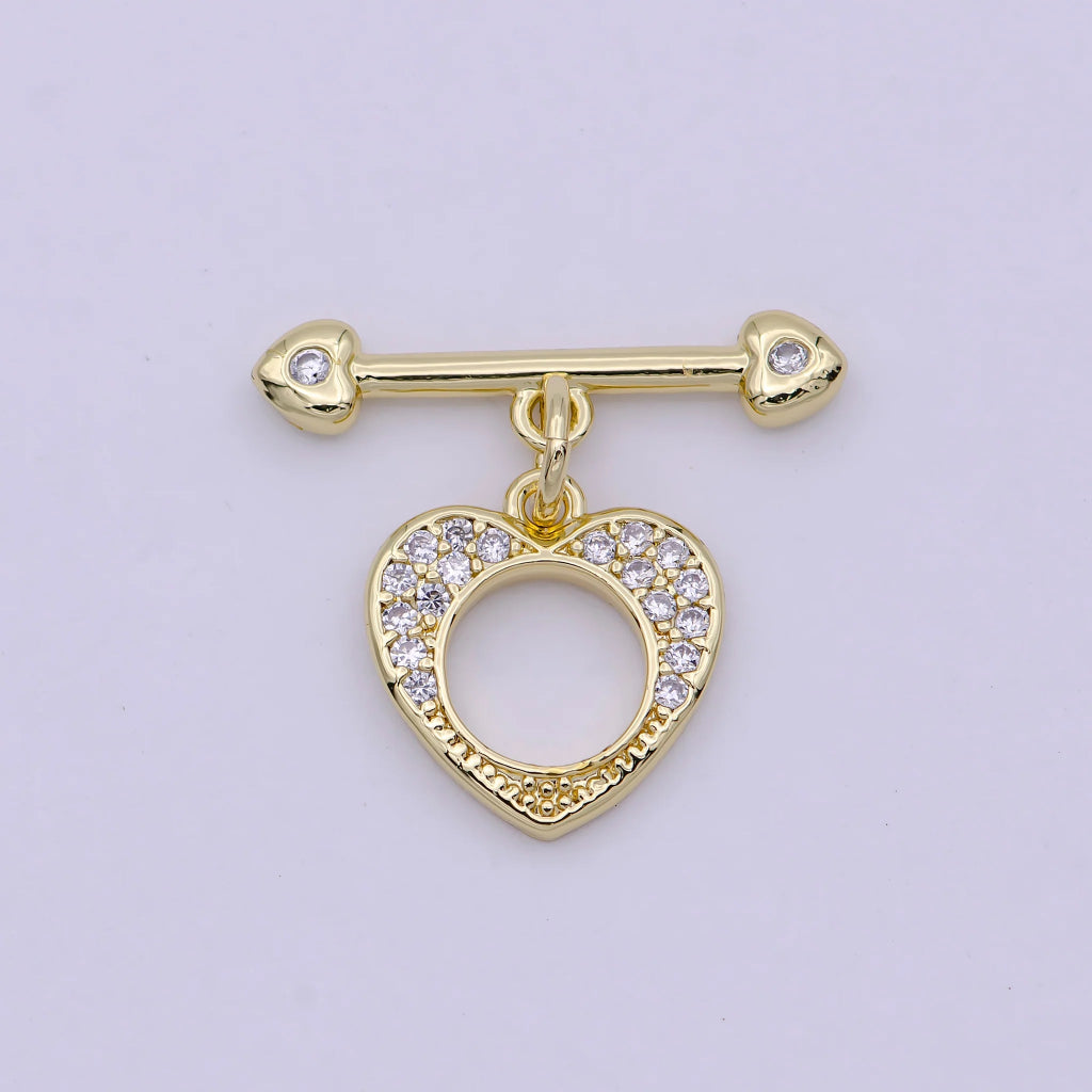 Cubic Zirconia Heart Toggle Clasp DIY Necklace Closure Pengait Gelang Hati Hypoallergenic Gold Filled