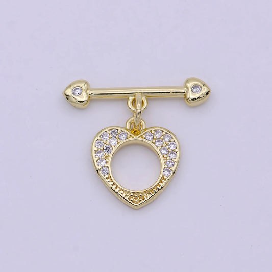 Cubic Zirconia Heart Toggle Clasp DIY Necklace Closure Pengait Gelang Hati Hypoallergenic Gold Filled
