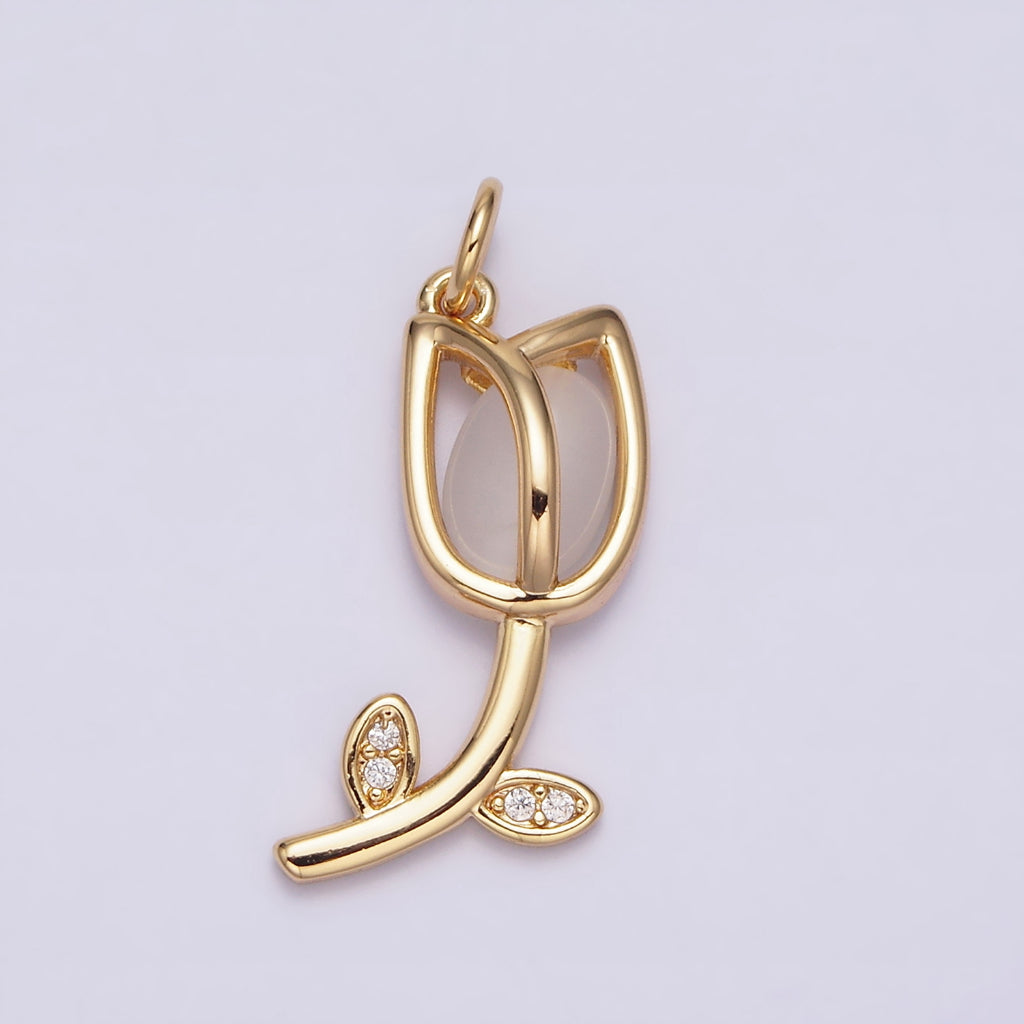 Blue Pink White Tulip Flower DIY Charm Liontin Bunga Tulip Hypoallergenic Gold Filled