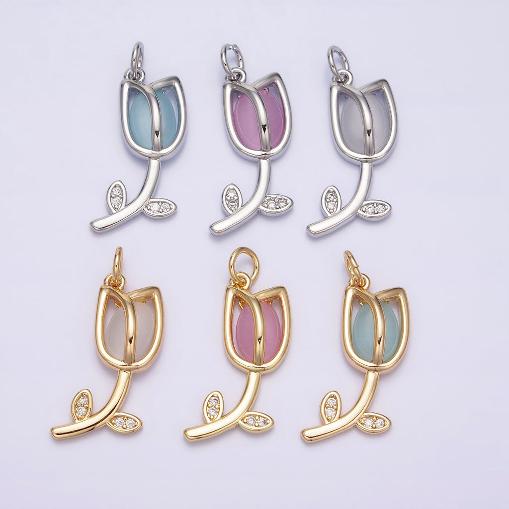 Blue Pink White Tulip Flower DIY Charm Liontin Bunga Tulip Hypoallergenic Gold Filled