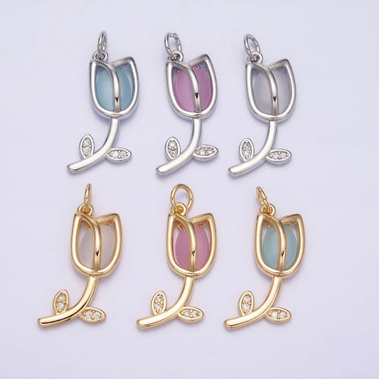 Blue Pink White Tulip Flower DIY Charm Liontin Bunga Tulip Hypoallergenic Gold Filled
