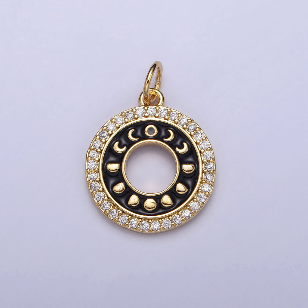 Black Enamel Round Cubic Zirconia Moon Star DIY Charm Liontin Bulan Bintang Bulat Hypoallergenic Gold Filled