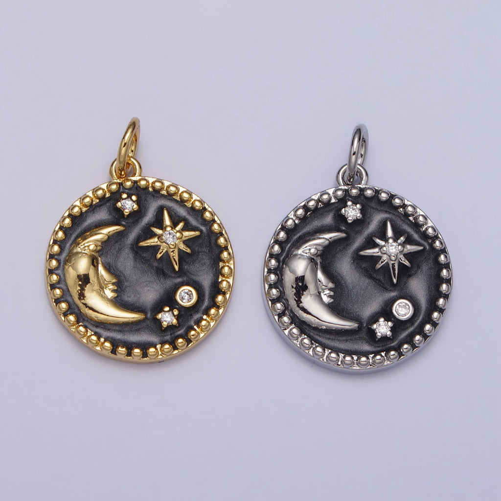 Moon Star Black Enamel DIY Charm Liontin Bulan Bintang Bulat Hypoallergenic Gold Plated