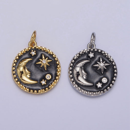 Moon Star Black Enamel DIY Charm Liontin Bulan Bintang Bulat Hypoallergenic Gold Plated