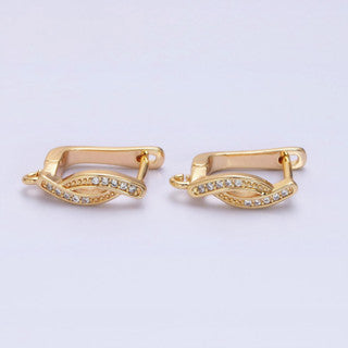 Curved Cubic Zirconia English Lock DIY Earrings Findings Pengait Anting Berlian Vintage Unfinished Hypoallergenic Gold Plated