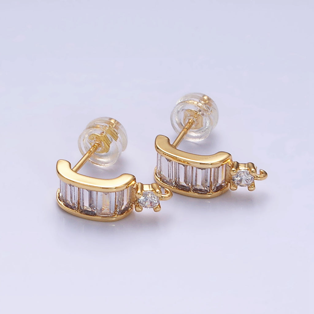 C-Shaped Baguette Stud Earrings DIY Earrings Findings Pengait Anting Tusuk Berlian Lengkung Vintage Hypoallergenic Gold Filled