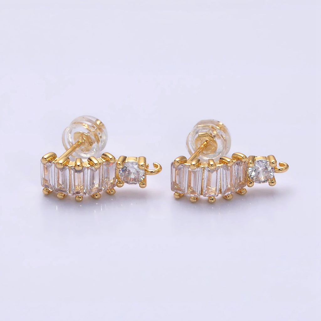 C-Shaped Lined Baguette Stud Earrings DIY Earrings Findings Pengait Anting Tusuk Berlian Lengkung Vintage Hypoallergenic Gold Filled