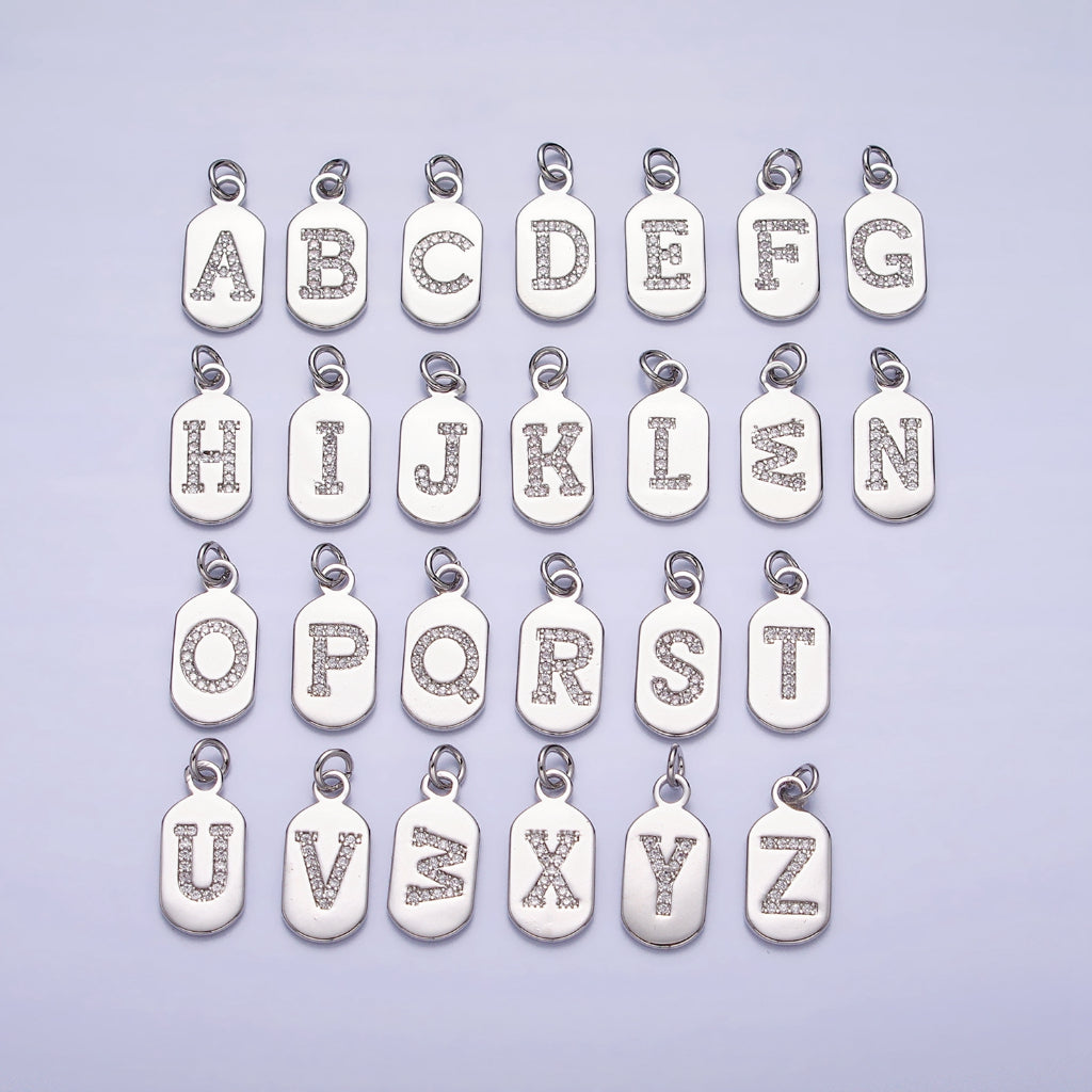 Rectangular Tag Micro Paved Initial Alphabet DIY Charm Liontin Kalung Huruf A-Z Hypoallergenic Gold Plated