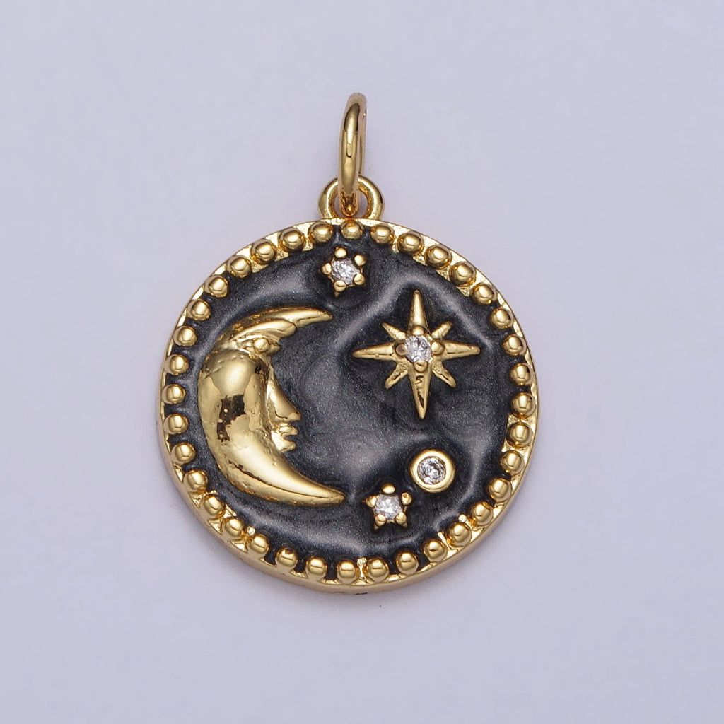 Moon Star Black Enamel DIY Charm Liontin Bulan Bintang Bulat Hypoallergenic Gold Plated