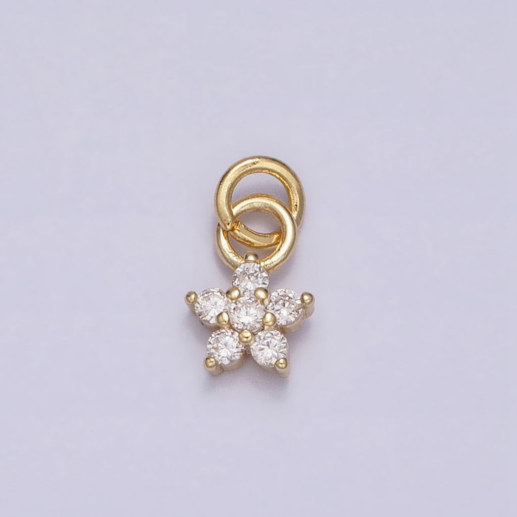 Tiny Flower Clear Cubic Zirconia DIY Charm Liontin Bunga Berlian Kecil Hypoallergenic Gold Filled
